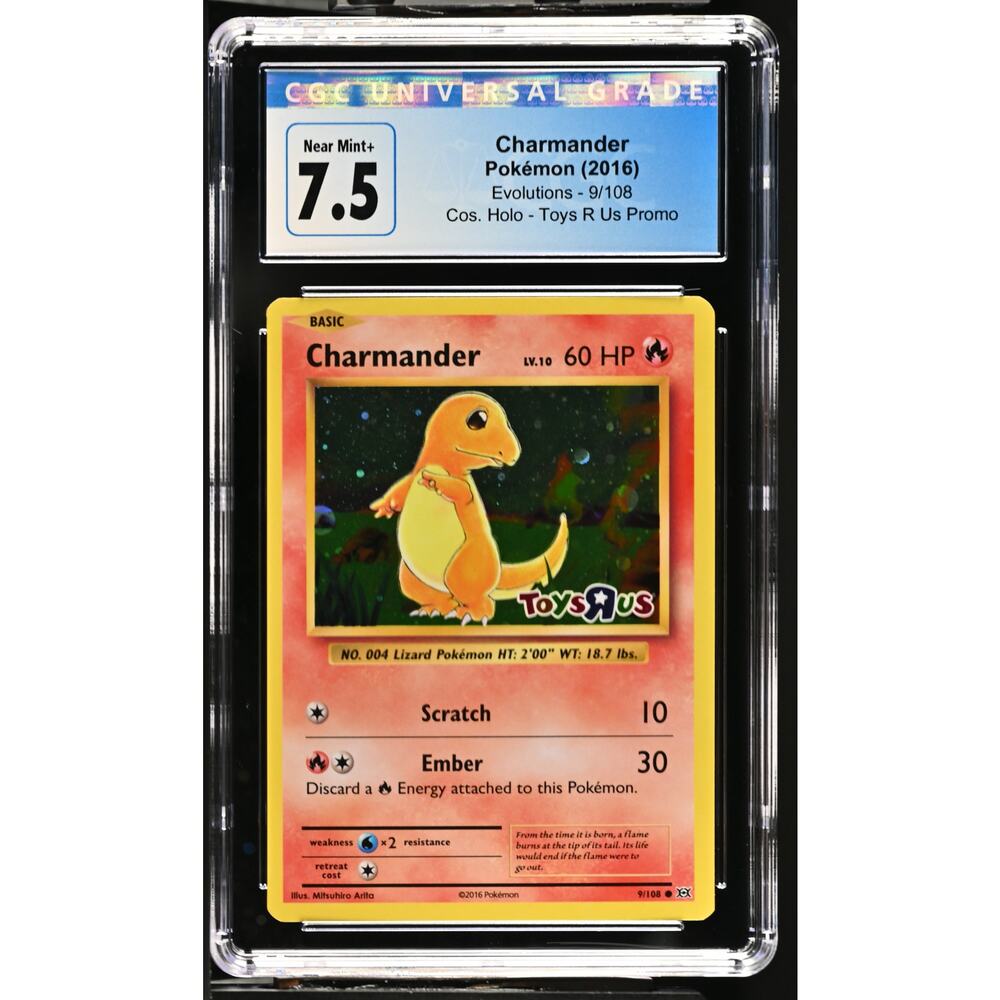 CGC 7.5 NEAR MINT+ Charmander 9/108 2016 Evolutions Toys R Us Stamped Promo Holo